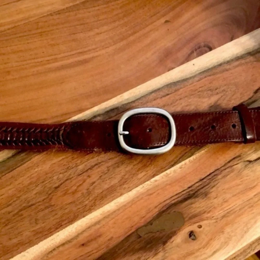 Brown leather, braided belt, silver buckle size small